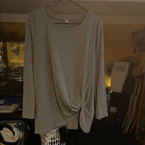 Elegant Gray Knot Front Long Sleeve Top